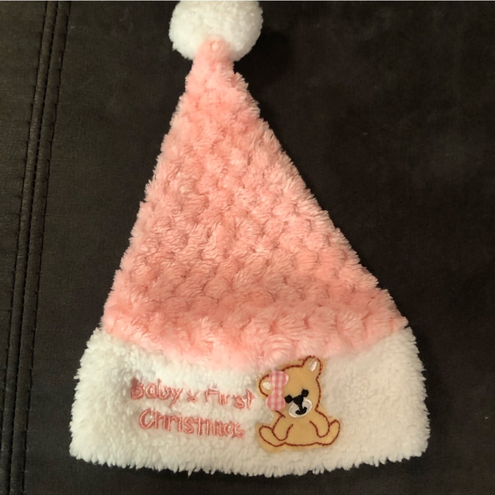 Pink and White Baby's First Christmas Hat